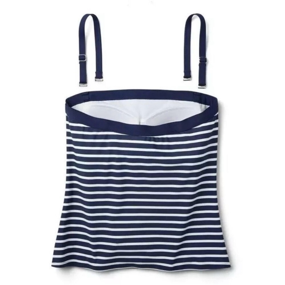 NWT Lands End Bandeau Tankini Top Deep Sea Navy Stripe Removable Straps Size 16 - Picture 4 of 8